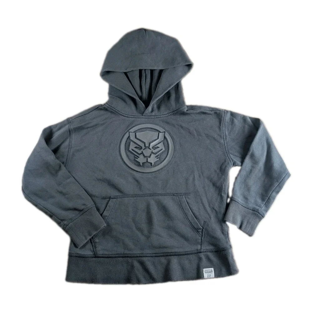 Gap Kids x Marvel Black Panther Hoodie Boys Size S (6-7) Gray Pullover Embossed